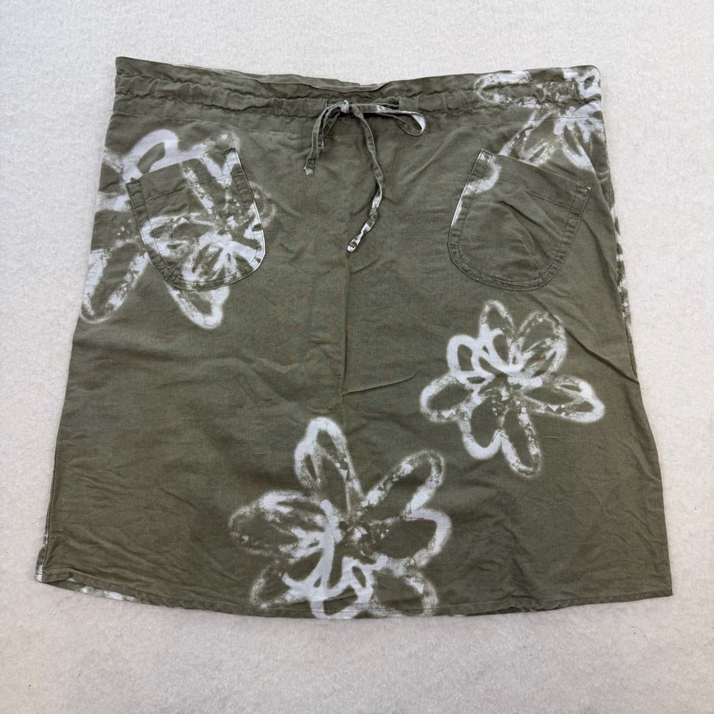 Lolë Ruby A-line Green Floral Linen Cotton Blend Knee-Length Skirt Size Medium